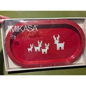 Mikasa Melamine Large Red Deer  Rectangular Tray Platter Cookie  20 In
